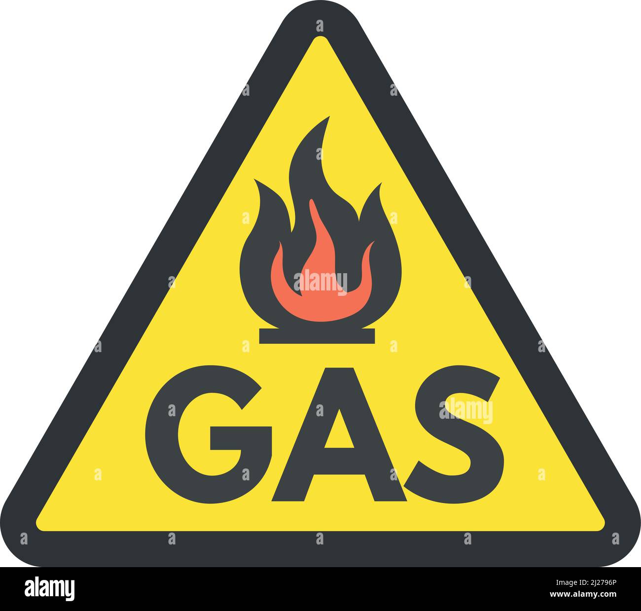Signo triángulo amarillo gas. Símbolo de peligro inflamable aislado
