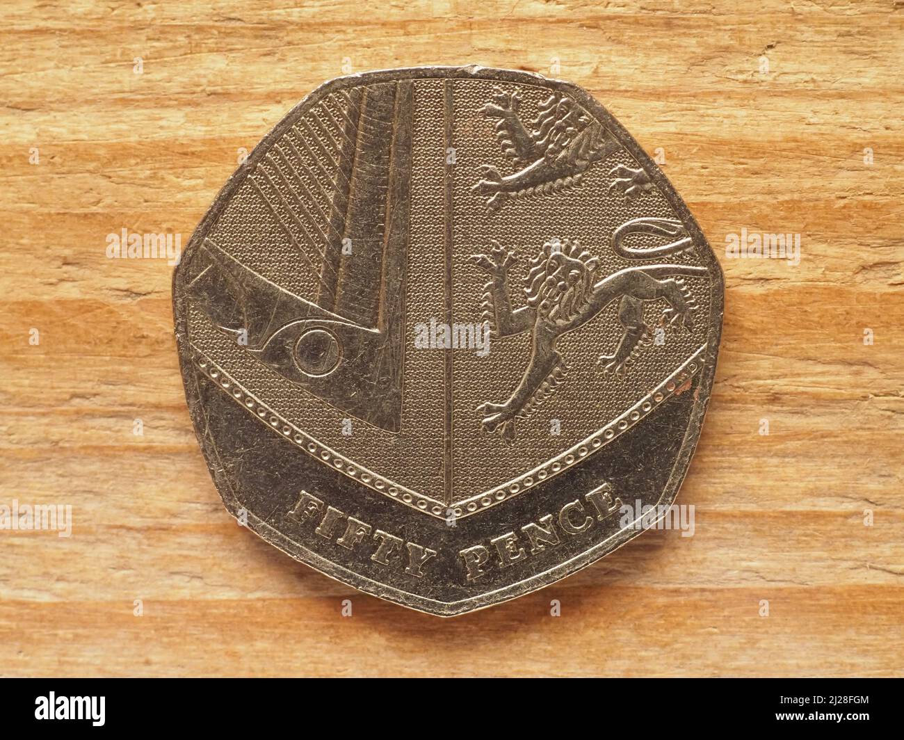 Cincuenta pence moneda reverso, moneda del Reino Unido Foto de stock