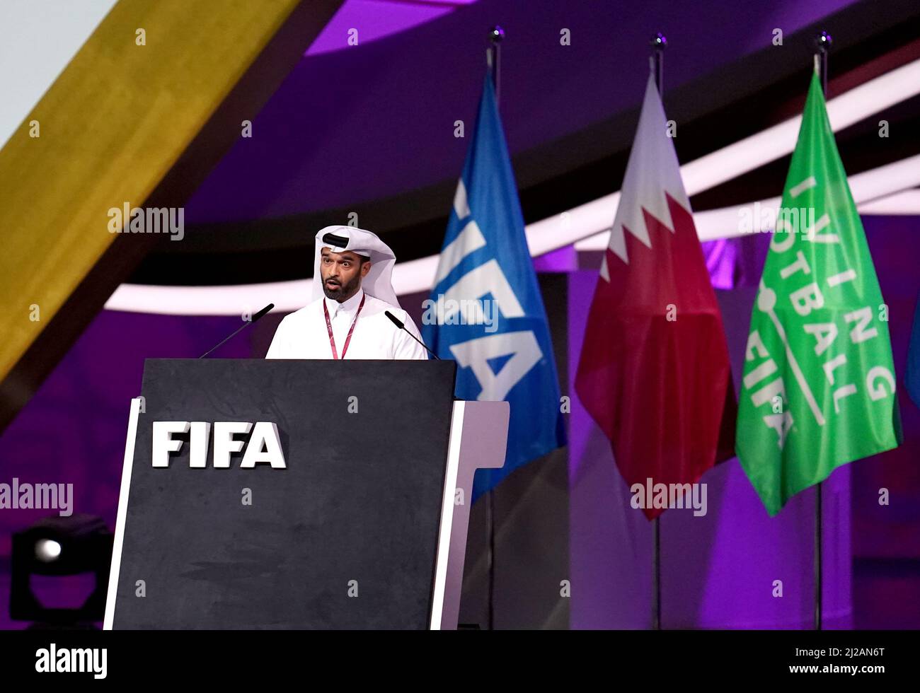 Secretario General del Comité Supremo de Entrega y Legado Hassan Al-Thawadi durante el Congreso de la FIFA 72nd en el Centro de Exposiciones y Convenciones de Doha, Doha. Fecha de la foto: Jueves 31 de marzo de 2022. Foto de stock