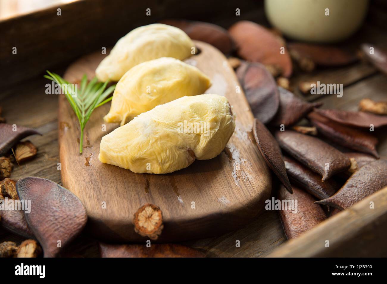 Pulpas durianas, vida fija Foto de stock