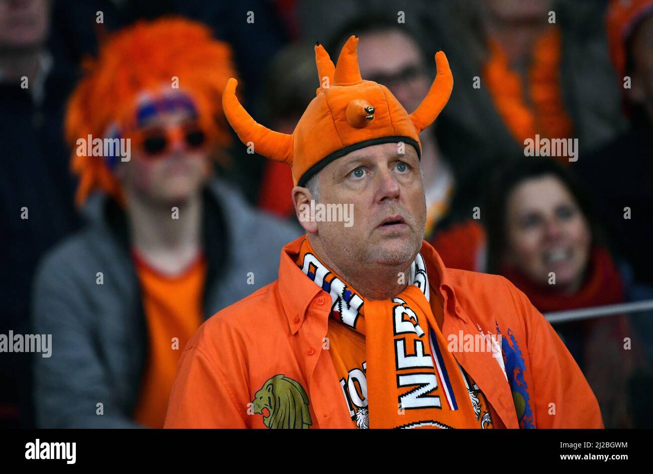 Partido amistoso, Amsterdam Arena: Países Bajos vs Alemania; fan holandés. Foto de stock