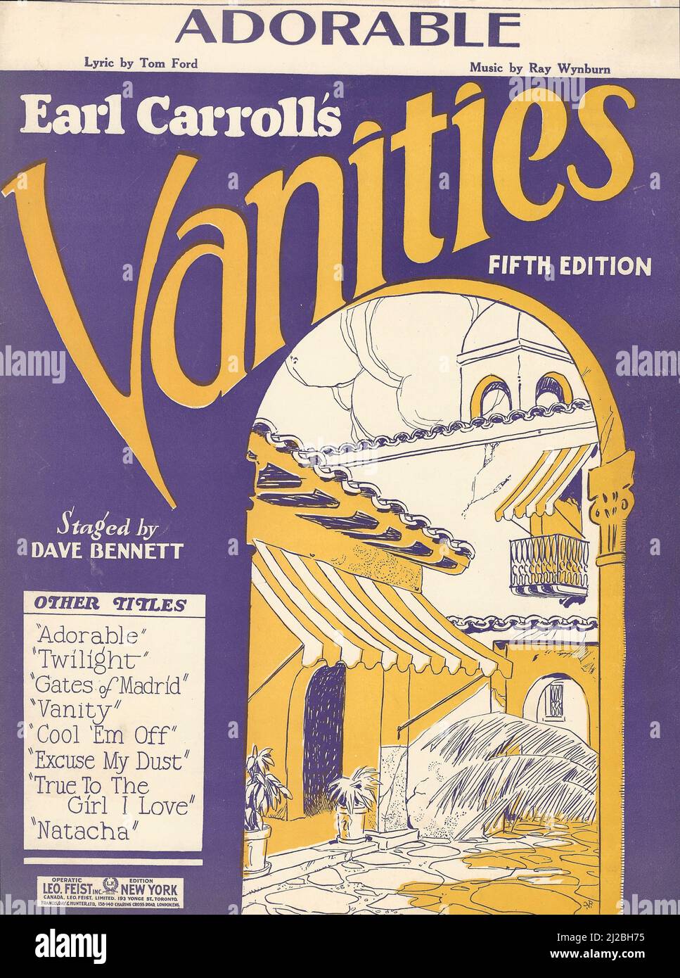 'Earl Carroll's Vanities' 1926 Musical Revue Sheet Music Cover Foto de stock