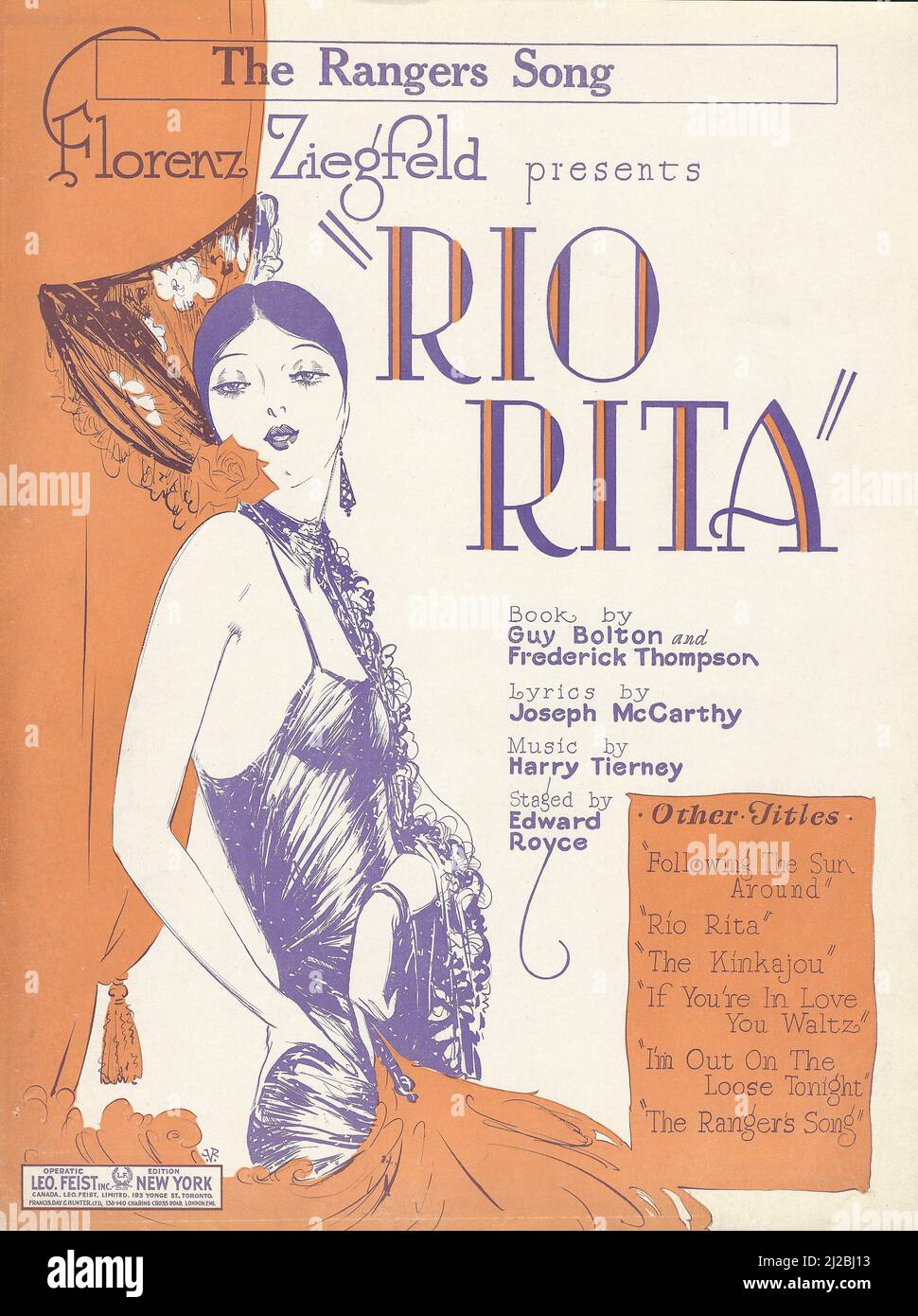 'Rio Rita' 1926 Florenz Ziegfeld Musical Partituras Cubierta Foto de stock