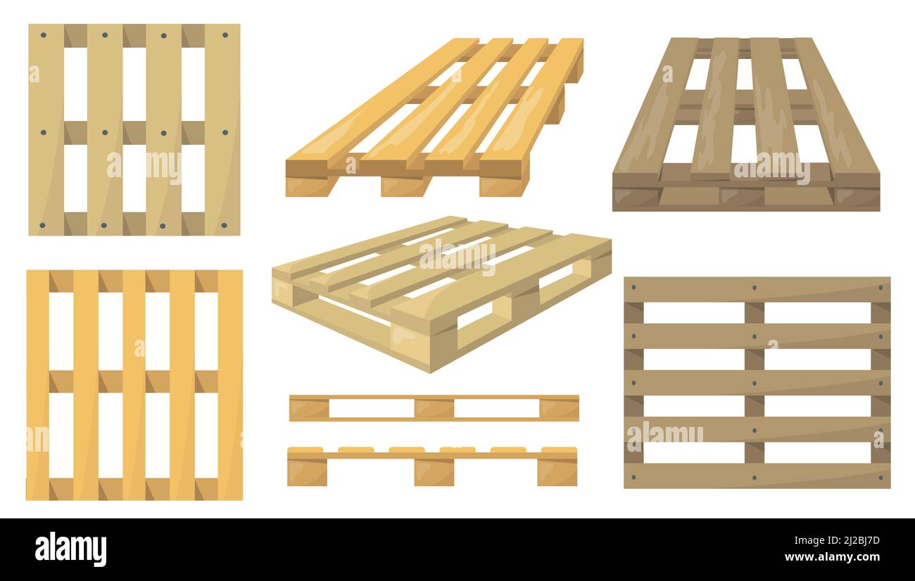 Juego De Palets De Madera Vista Superior Y Lateral Objetos De Dibujos Animados Ilustraciones 3557