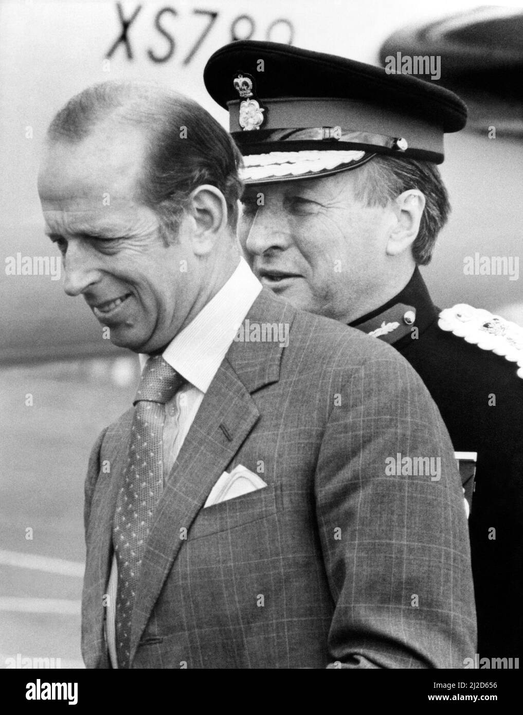Príncipe Eduardo de Kent - El duque y duquesa de Kent Visita Real del Noreste El duque de Kent llega al aeropuerto de Newcastle el 29 de mayo de 1985 Foto de stock