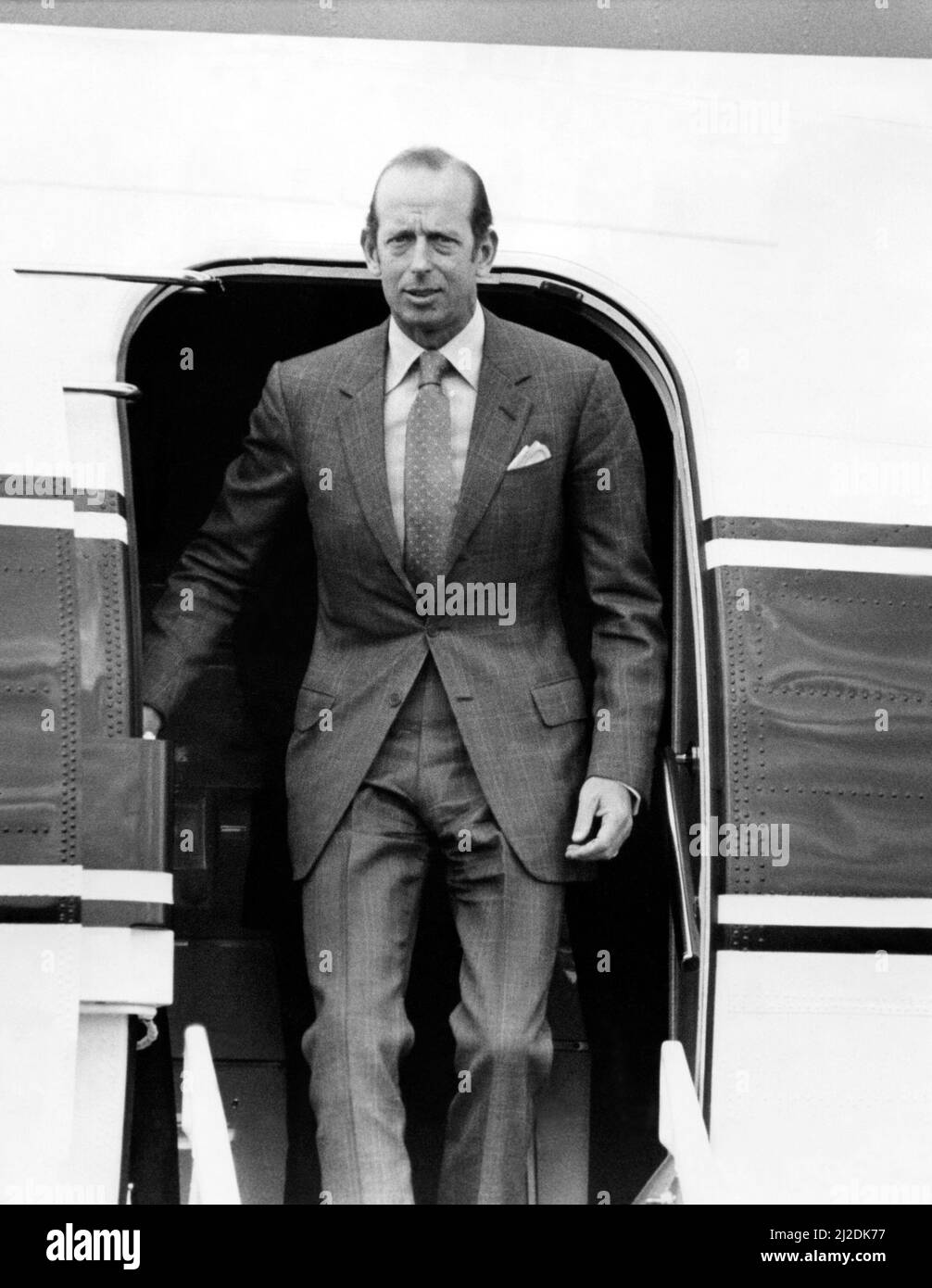 Príncipe Eduardo de Kent - El duque y duquesa de Kent Visita Real del Noreste El duque de Kent llega al aeropuerto de Newcastle el 29 de mayo de 1985 Foto de stock