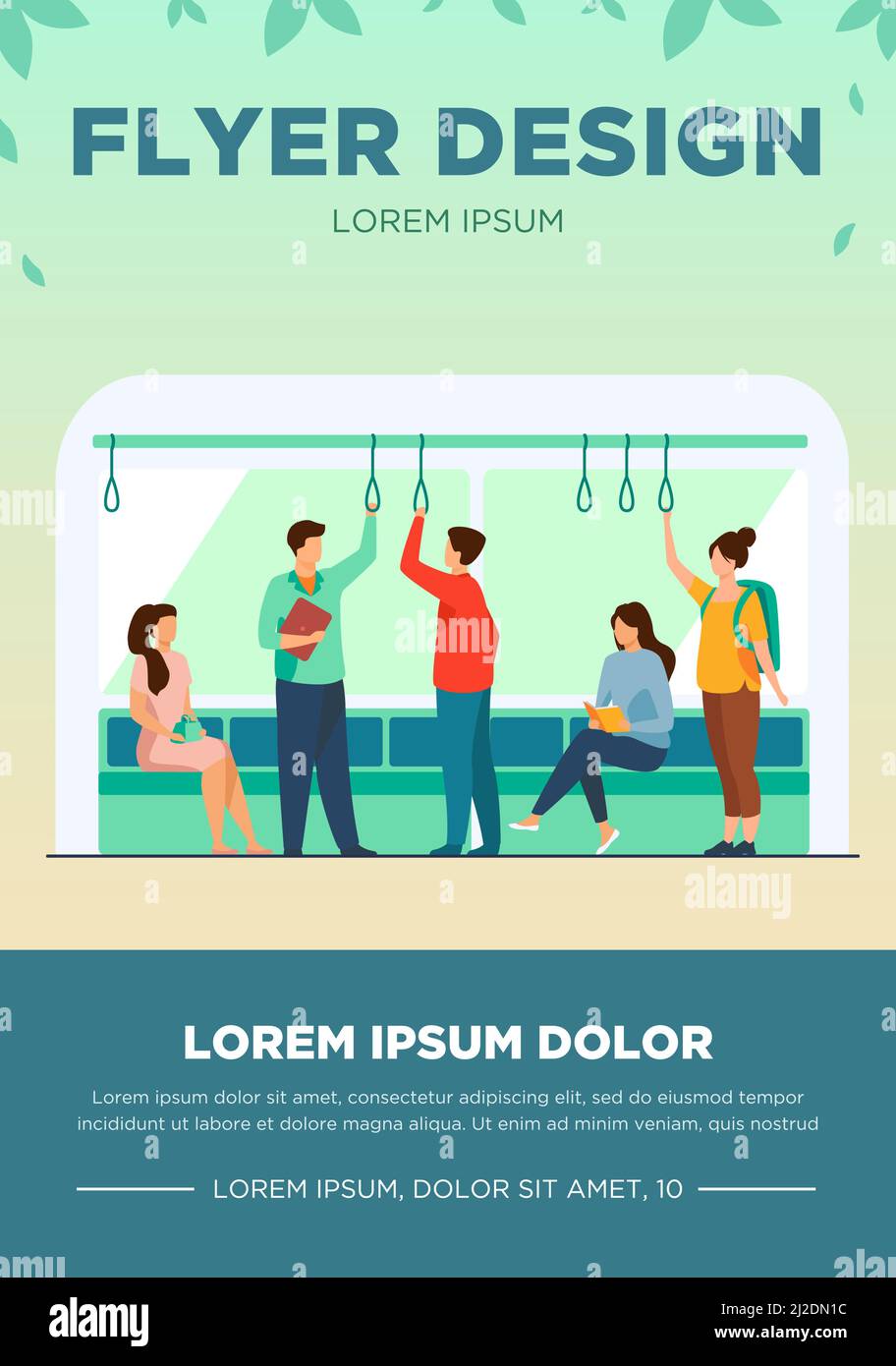 Pasajeros en el vagón de metro plano vector ilustración. Personas que