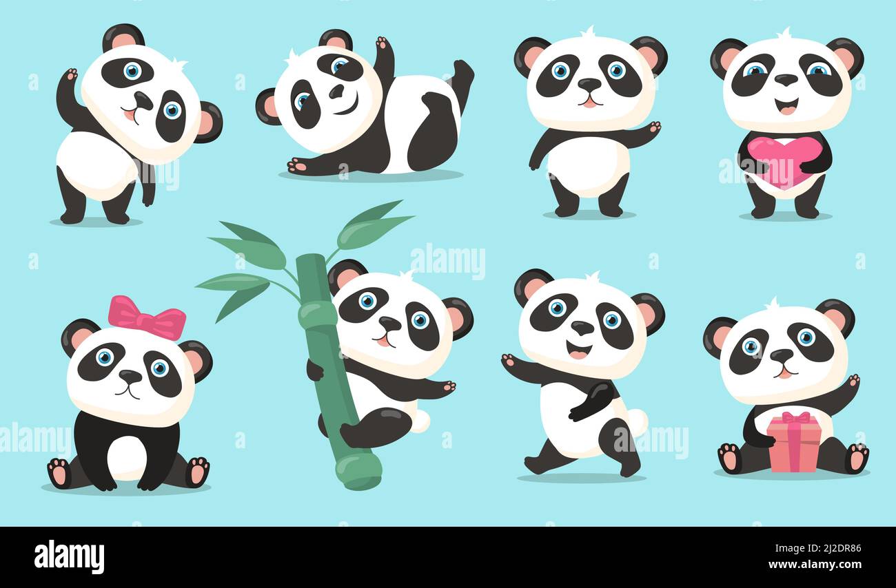 Lindo bebé oso panda con grandes ojos 3d renderizado ilustración