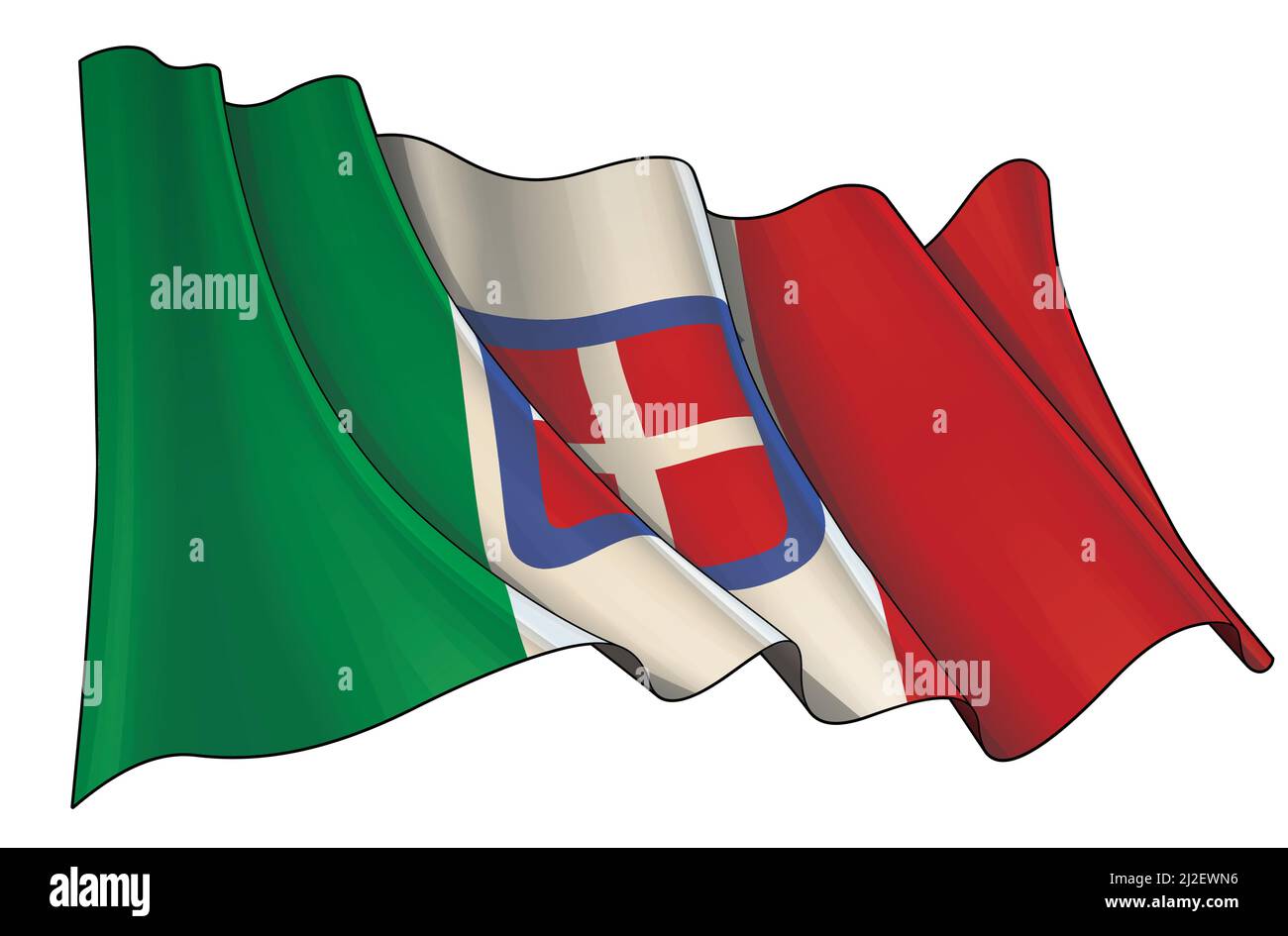 Ilustración vectorial de una bandera ondeante de Italia durante la Primera Guerra  Mundial y la Segunda Guerra Mundial. Todos los elementos perfectamente en  capas y grupos bien definidos. Sepia sobretono por separado