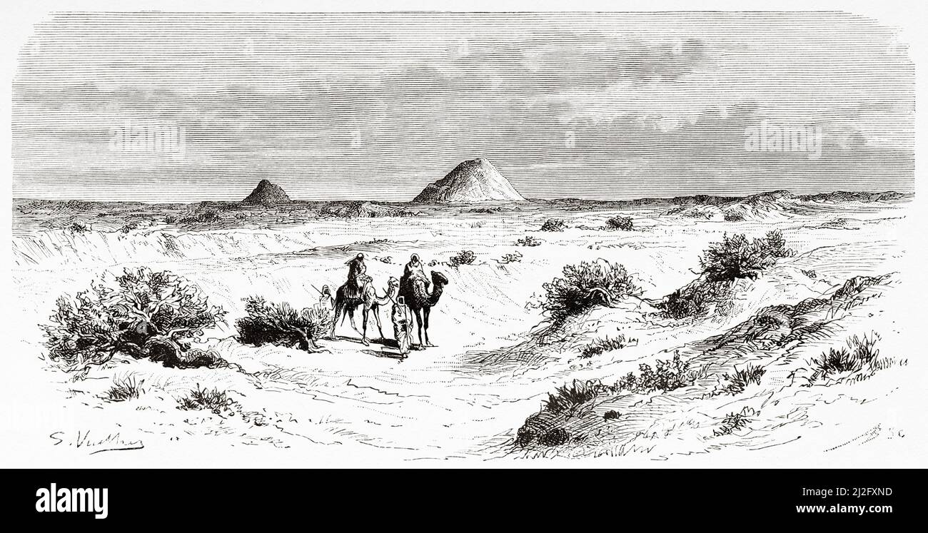 Arte rupestre, Jubbah, región de Hail, Arabia Saudita. Peregrinación a Nedjed, cuna de la raza árabe por Lady Anna Blunt 1878-1879, Le Tour du Monde 1882 Foto de stock