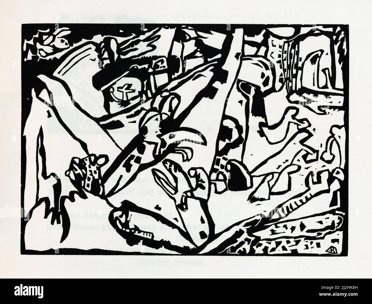 Pintura de Wassily Kandinsky, 1910s. Klange Plate 24 (1913) - 'Klänge' (Sonidos) Woodcut art Foto de stock