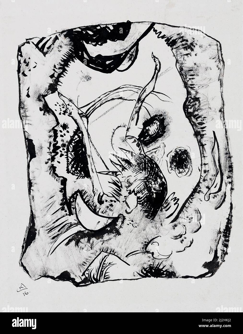 Pintura de Wassily Kandinsky, 1910s. Dibujo para Bild auf hellem Grund (1916) - Imagen sobre un fondo claro Foto de stock