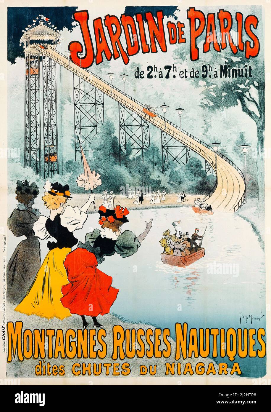 Georges Meunier, belle epoque, afiche vintage, Jardin de Paris, Montagnes Russes Nautiques Dites Chutes Du Niagara (1895) Foto de stock