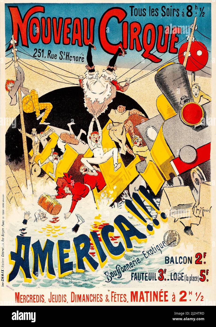 Georges Meunier, belle epoque, afiche vintage, Nouveau Cirque America!!! (1895). Foto de stock