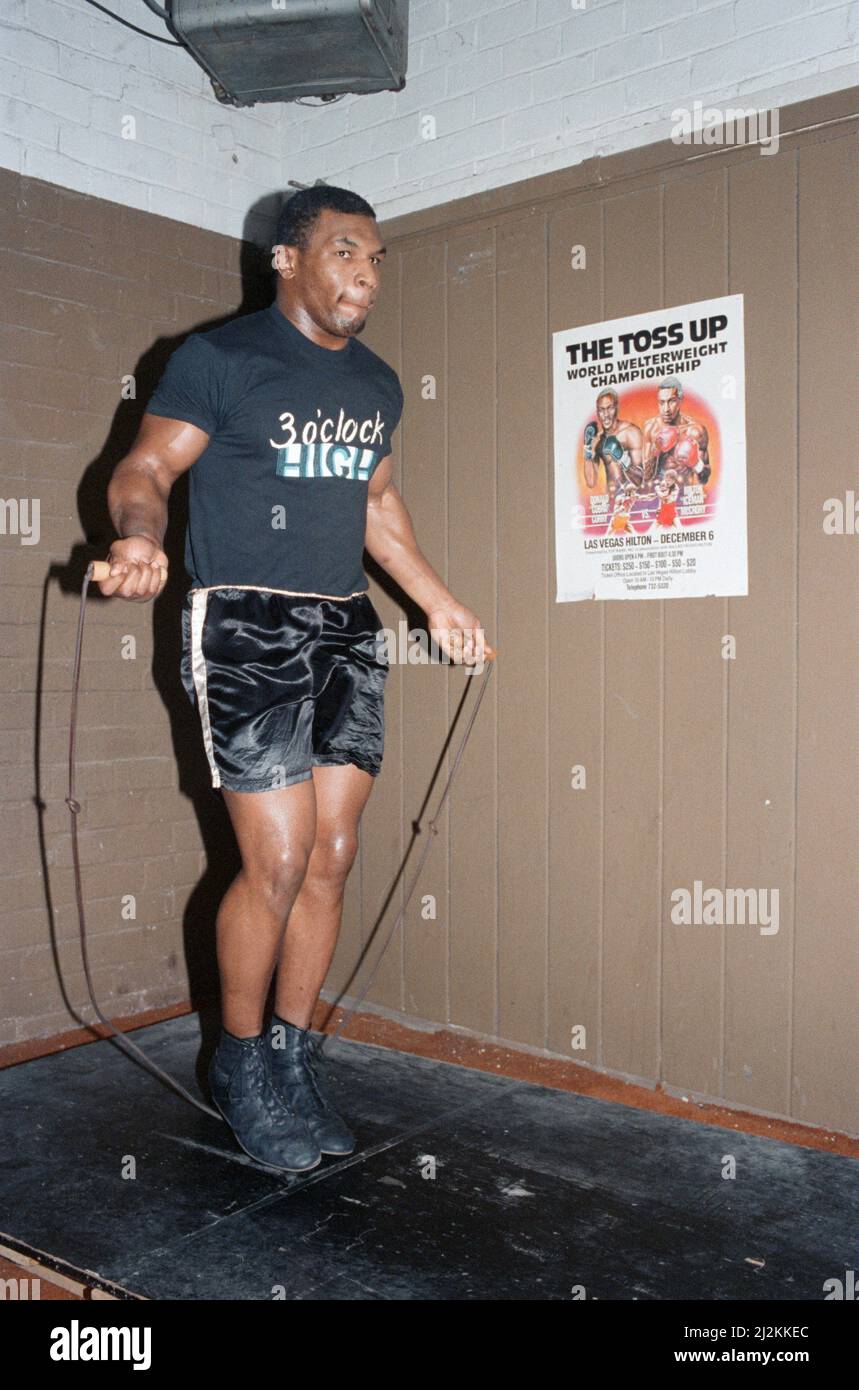 Mike Tyson en su campo de entrenamiento delante de su combate con James Bonecrusher Smith.Tyson