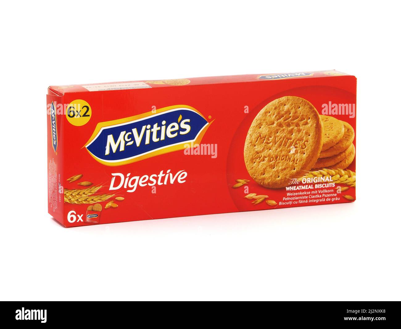 BUCAREST, RUMANIA - 12 DE ENERO DE 2019. McVitie's Digestive, las galletas originales de harina de trigo. McVitie's es una marca británica de comida ligera propiedad de United B. Foto de stock