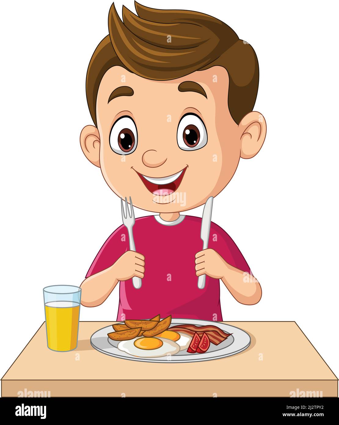 Niño pequeño de dibujos animados comiendo el desayuno Imagen Vector de  stock - Alamy