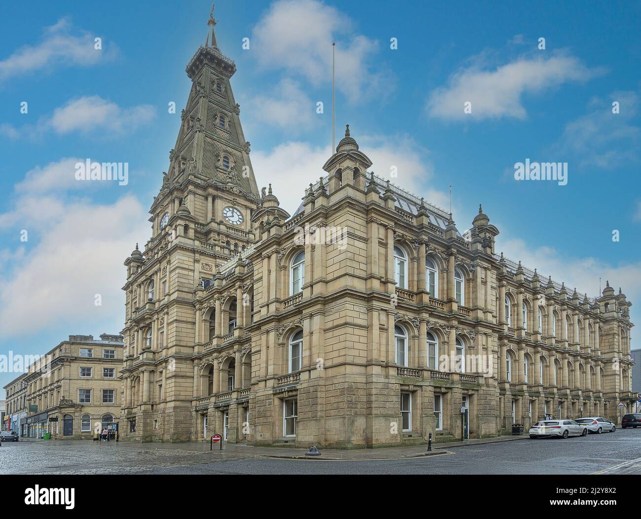 Halifax Town Hall en Yorkshire Foto de stock