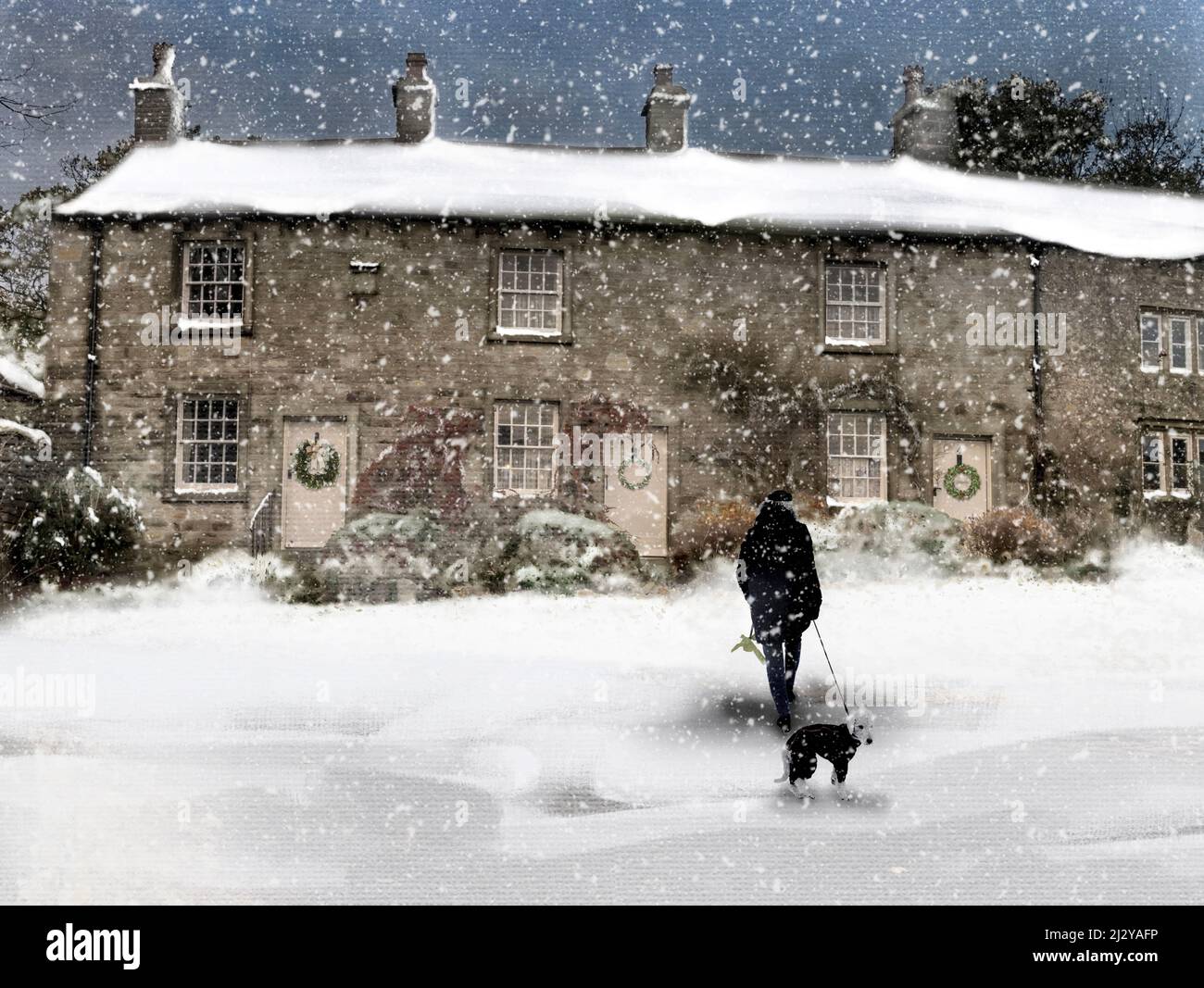 Escena de nieve en Downham Lancashire Foto de stock