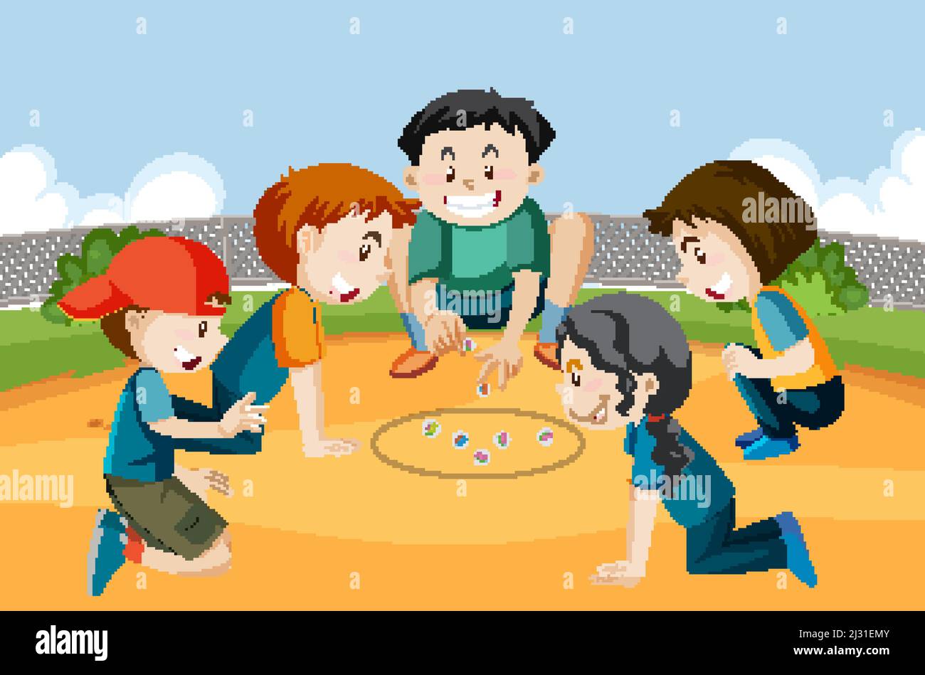 Parque al aire libre con niños jugando ilustración de canicas Imagen Vector  de stock - Alamy