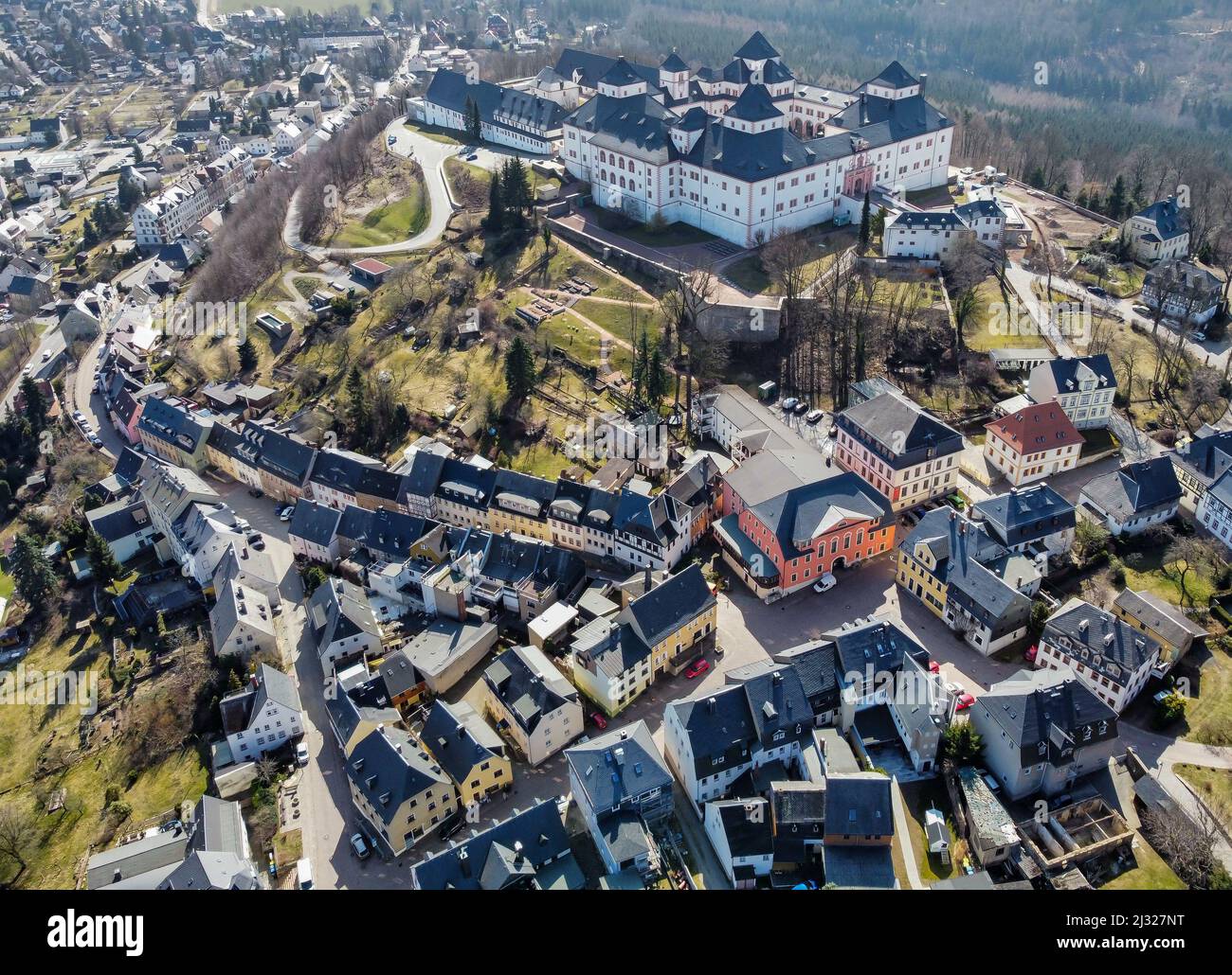 Vista de la ciudad de Augustusburg en Sajonia Foto de stock