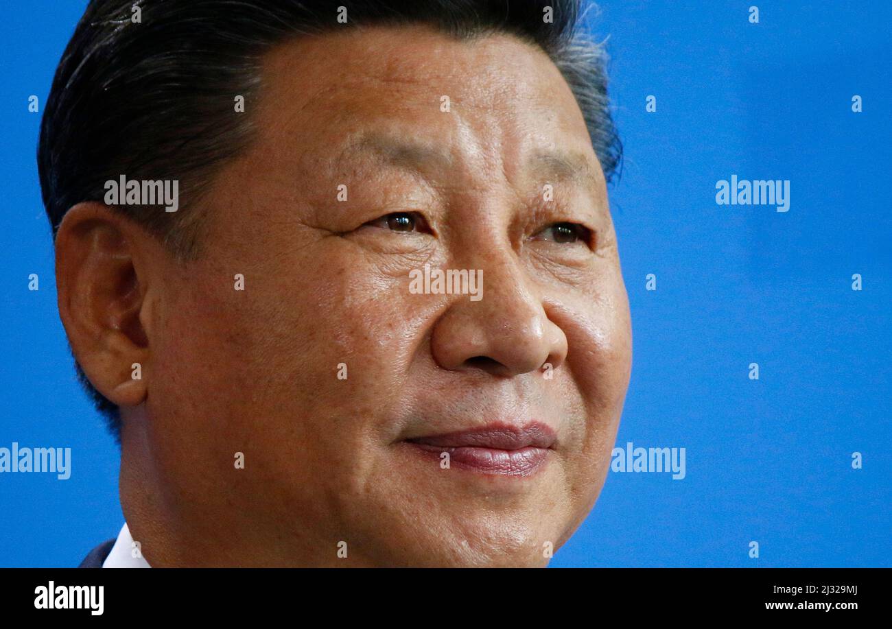 Xi Jinping - Treffen der dt. Mit dem chinesischen Bundeskanzlerin Staatspraesidenten, Bundeskanzleramt, 5. Juli 2017, Berlín (nur fuer redaktionelle V Foto de stock