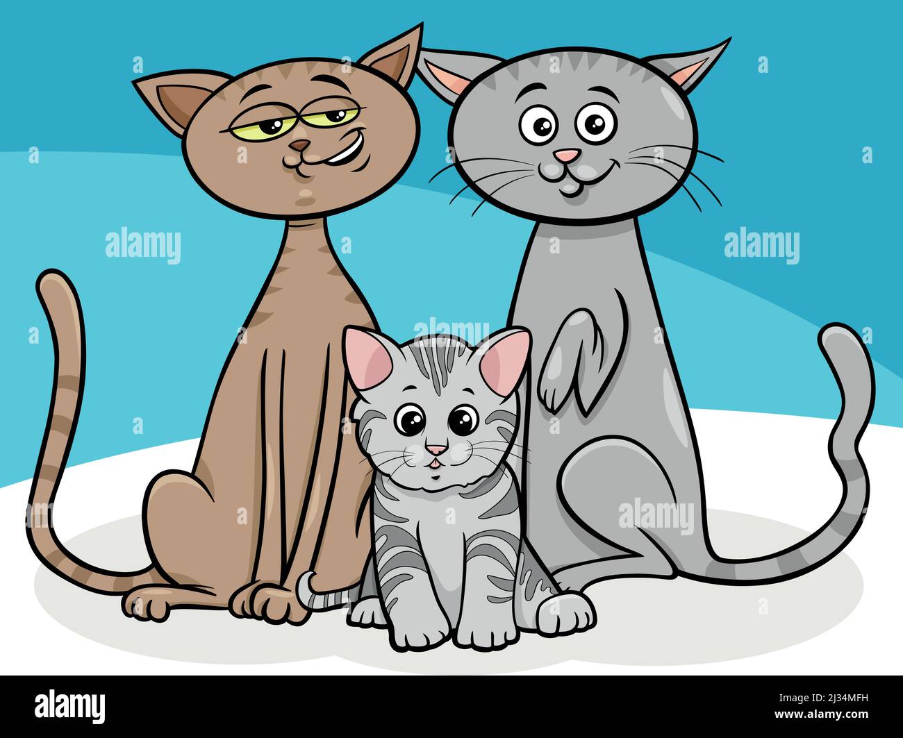 Ilustración de dibujos animados de la familia de gatos con pequeños  personajes de animales gatitos Imagen Vector de stock - Alamy
