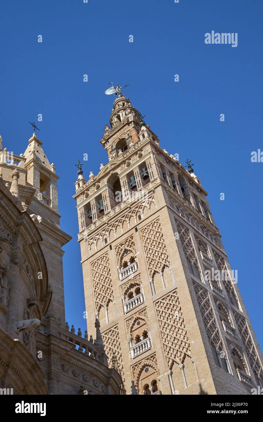 El campanario de la Giralda, Catedral, Sevilla, España Foto de stock