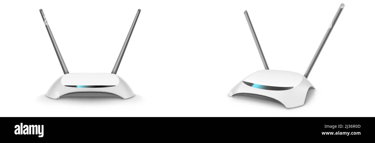 Router wifi plano con tres antenas aisladas sobre blanco. Diodos verdes en  una caja gris. Dispositivo para la distribución inalámbrica de Internet.  EPS vectorial 10 Fotografía de stock - Alamy