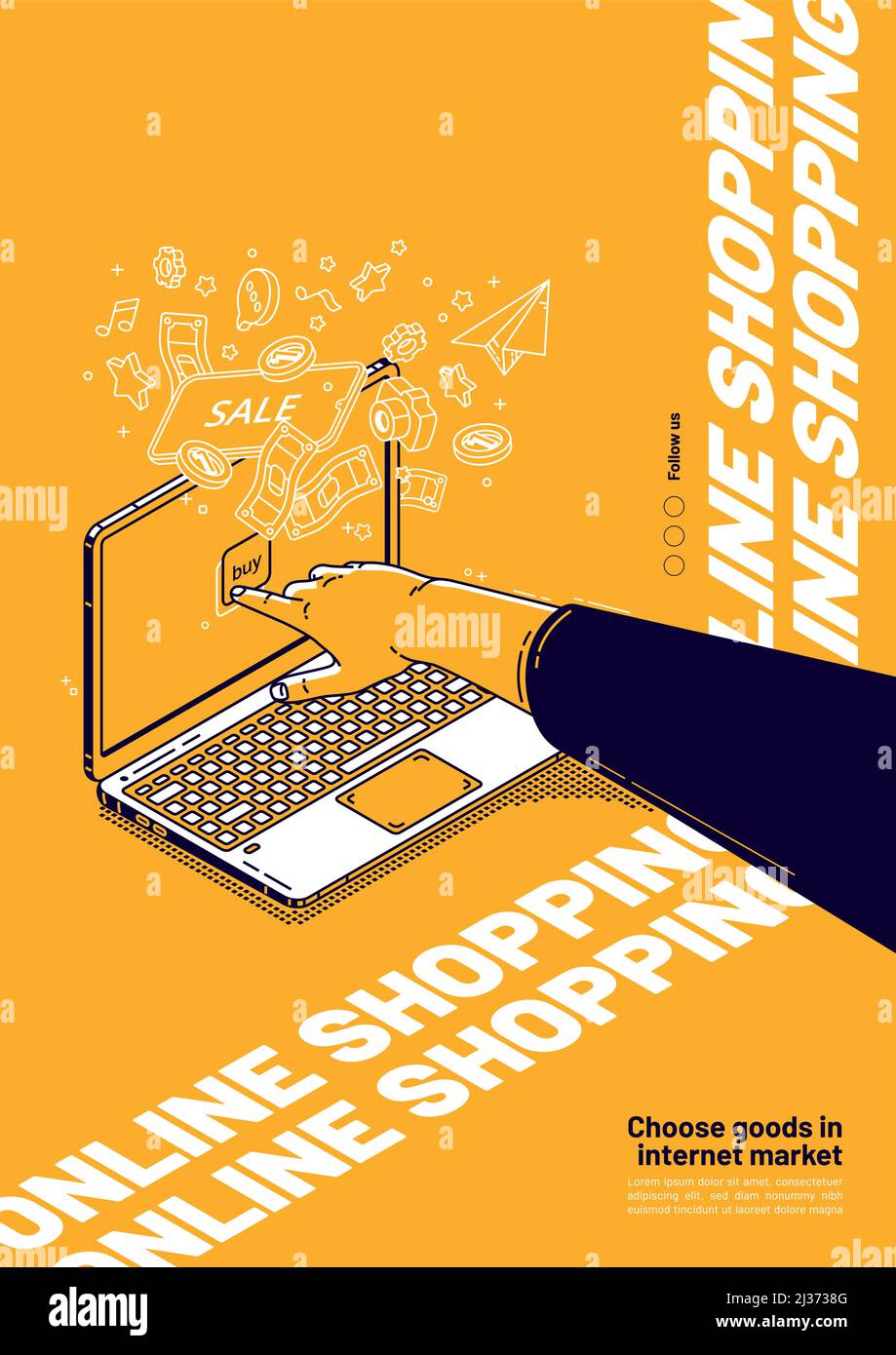 Cartel de compras en línea Concepto de compra en el mercado de Internet tienda digital Página