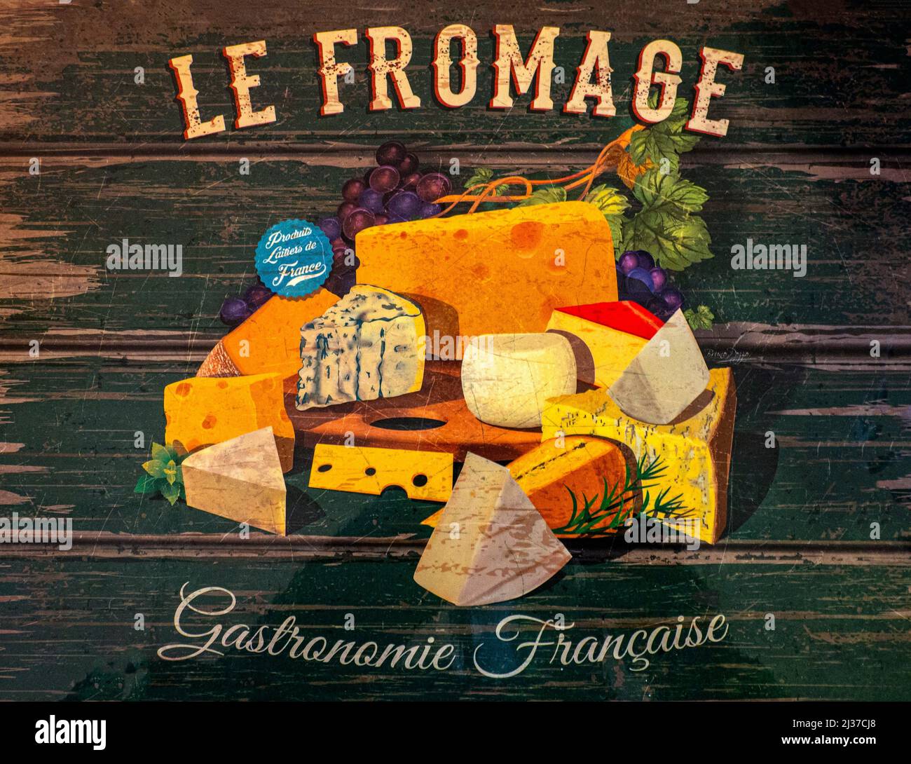 '''Le Fromage'', antiguo cartel para la promoción de quesos, en la gastronomía francesa. Francia Foto de stock
