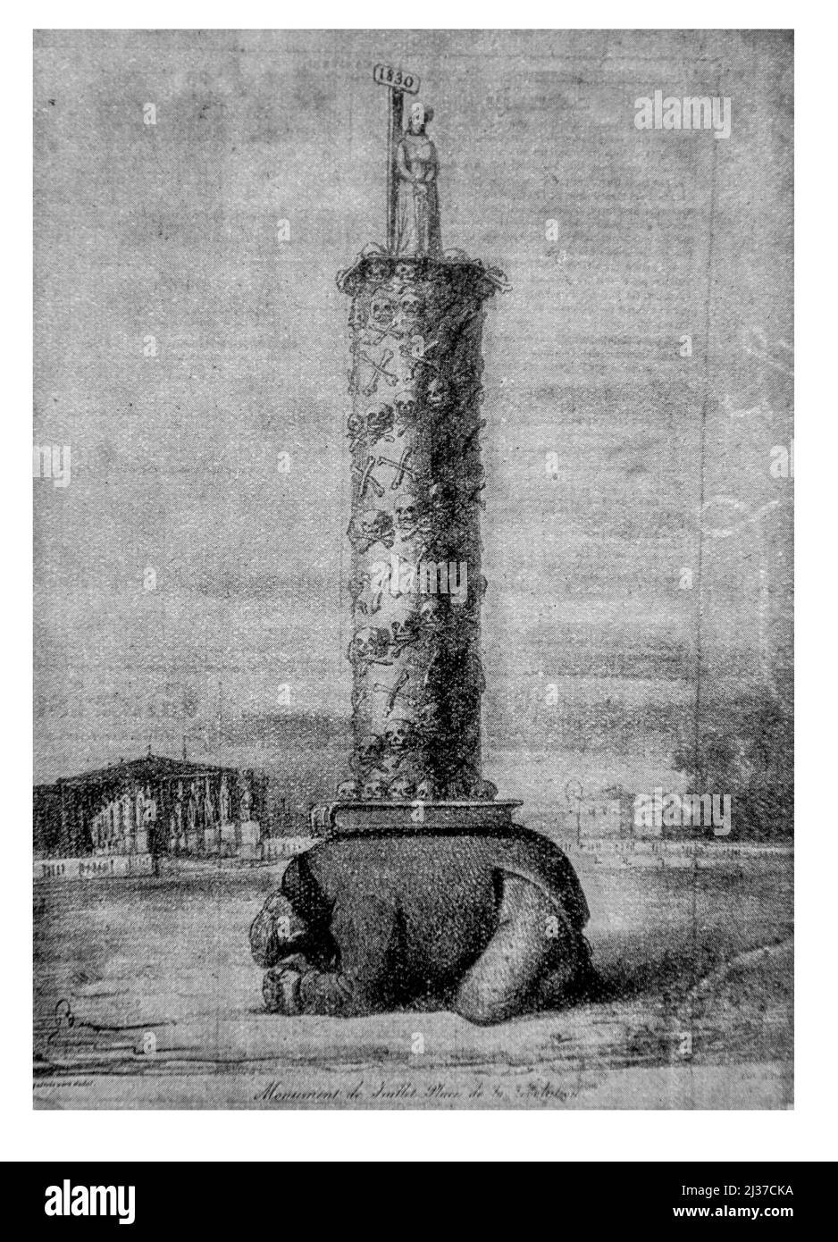 '''Monumento de Juillet, Place de la Reevolution''.( Caricature de Benjamin contre Louis Philippe, a l'Occasion de la colonne qui commémore les Foto de stock