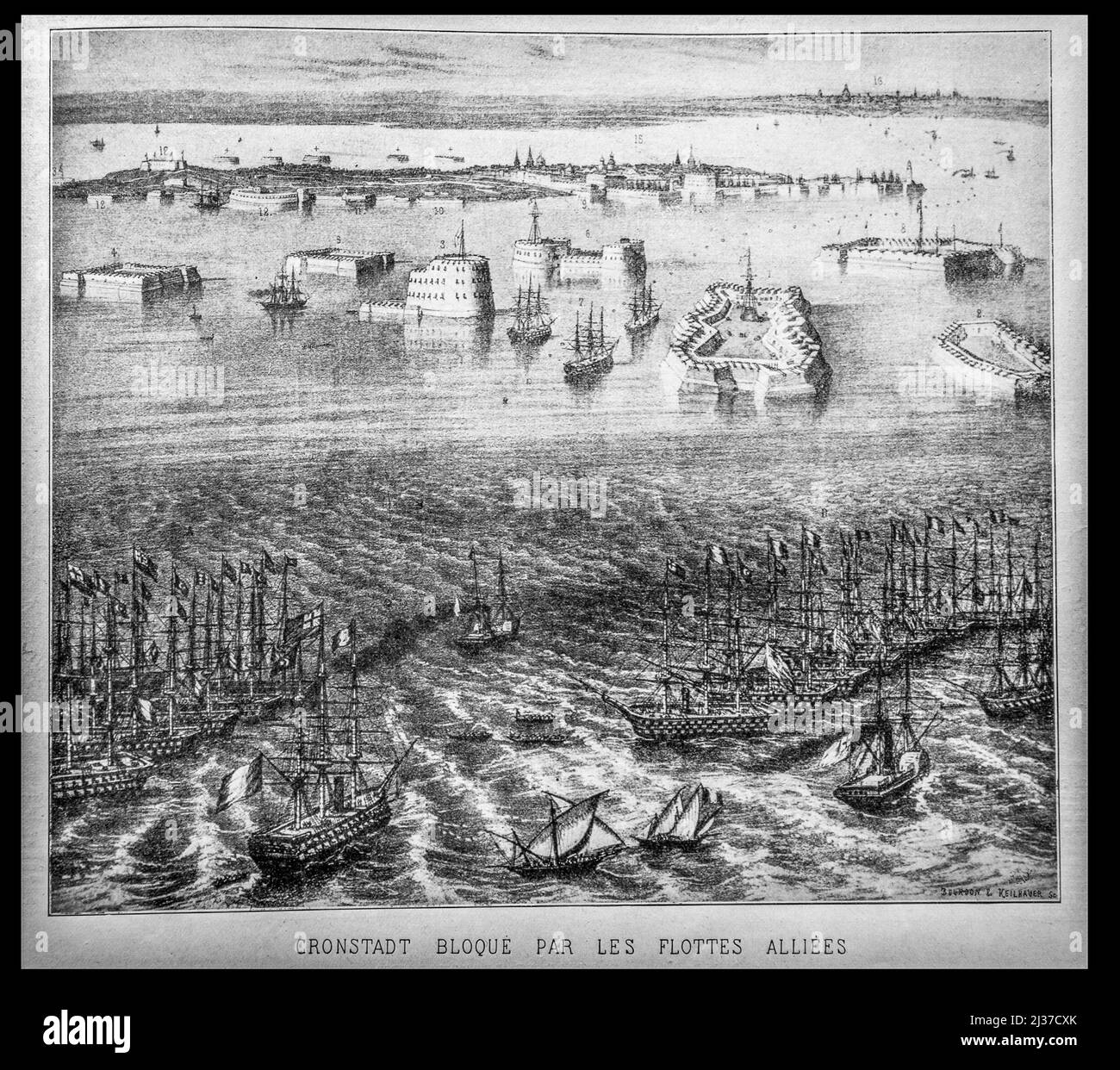 GUERRA DE CRIMEA- ''Cronstadt bloqué par les flottes alliées''...La Guerra de Crimea[e] fue un conflicto militar librado desde octubre de 1853 hasta febrero de 1856[9] Foto de stock