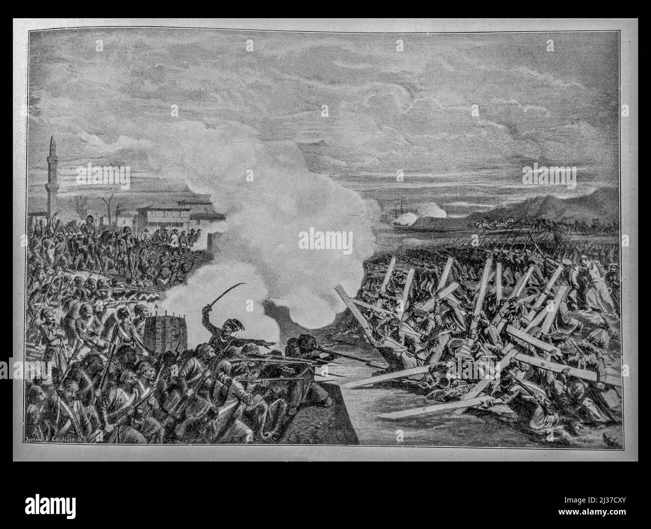 Guerra de Crimea - La batalla de Eupatoria ((Tormenta de Eupatoria), turco: Gözleve Muharesbesi) fue el compromiso militar más importante de la Crimea Foto de stock