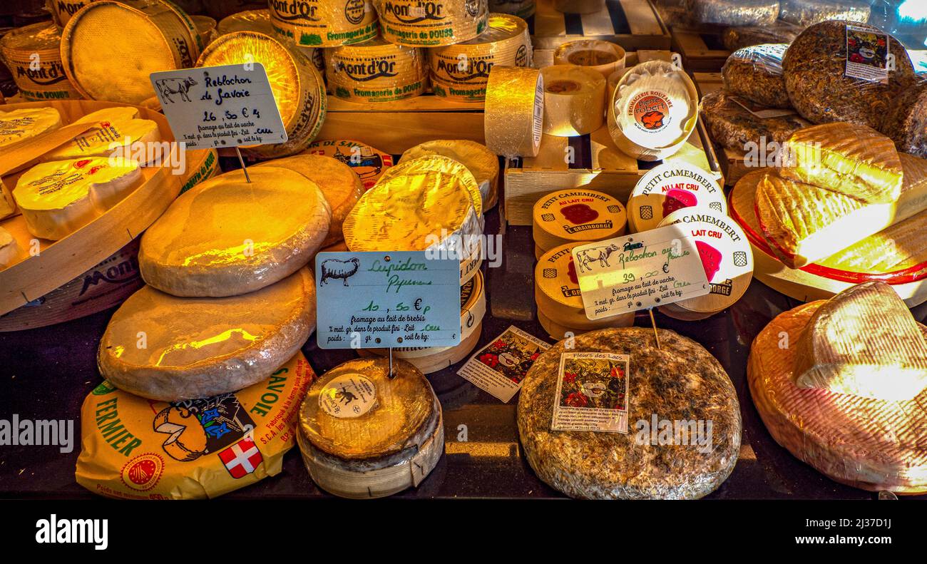Francia-Comida- diferentes quesos,... Foto de stock