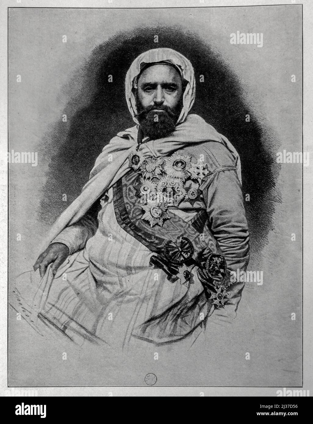 Abd-El-Kader, en 1864 ( (Lito. De Fuhn)..Abdelkader ibn Muhieddine (6 de septiembre de 1808 â€“ 26 de mayo de 1883; árabe: Ø¹Ø¨Ø¯ Ø Ù„Ù‚Ø Ø¯Ø± Ø Ø¨Ù† Ù… Ø­ÙŠ ÙŠ Foto de stock