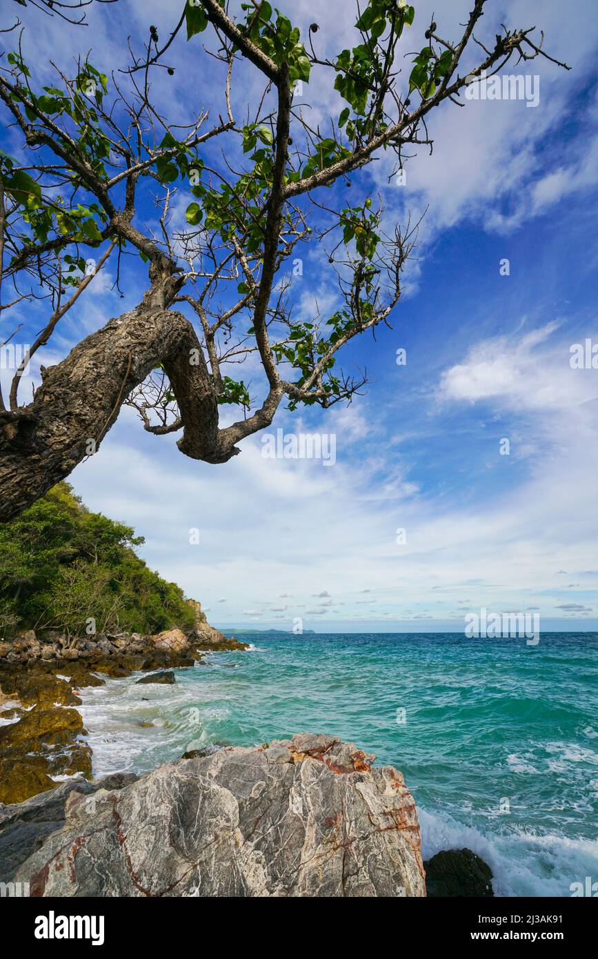 Playa de arena entre rocas, Koh lan isla tailandia Foto de stock