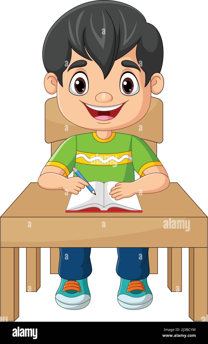 Cartoon chico estudiando en la mesa Ilustración del Vector