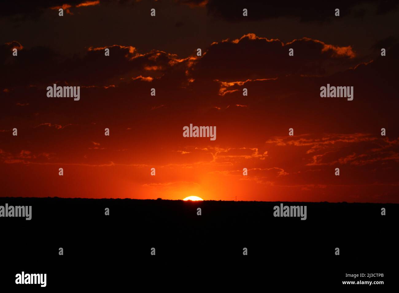 Puesta de sol africana, Parque Nacional de Elefantes Addo Foto de stock