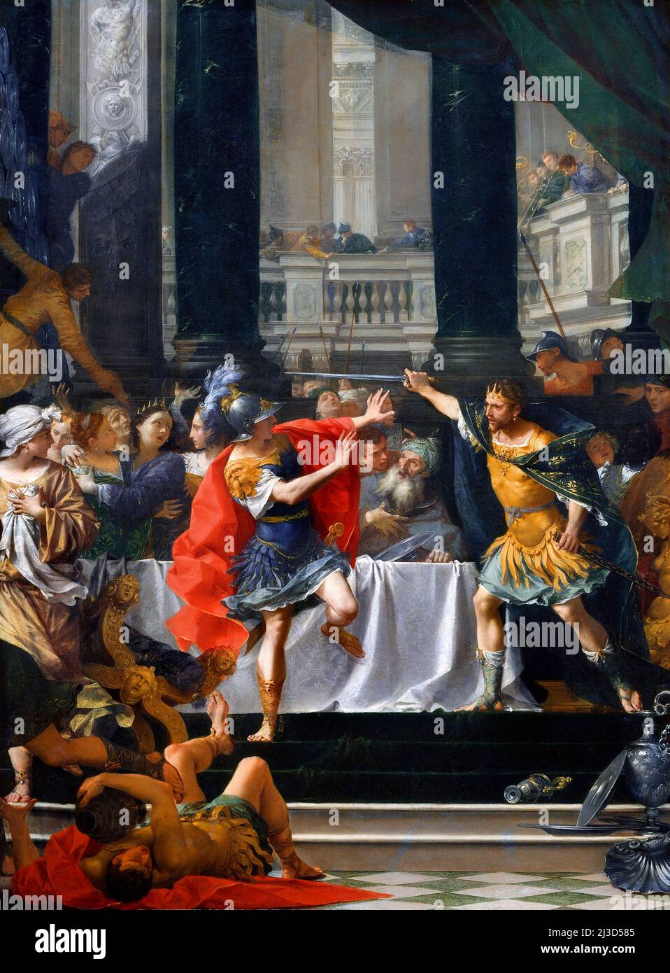 Alejandro Magno amenazado por su Padre por el rococo Itlain, Donato Creti (1671-1749), óleo sobre lienzo, c. 1700-05 Foto de stock