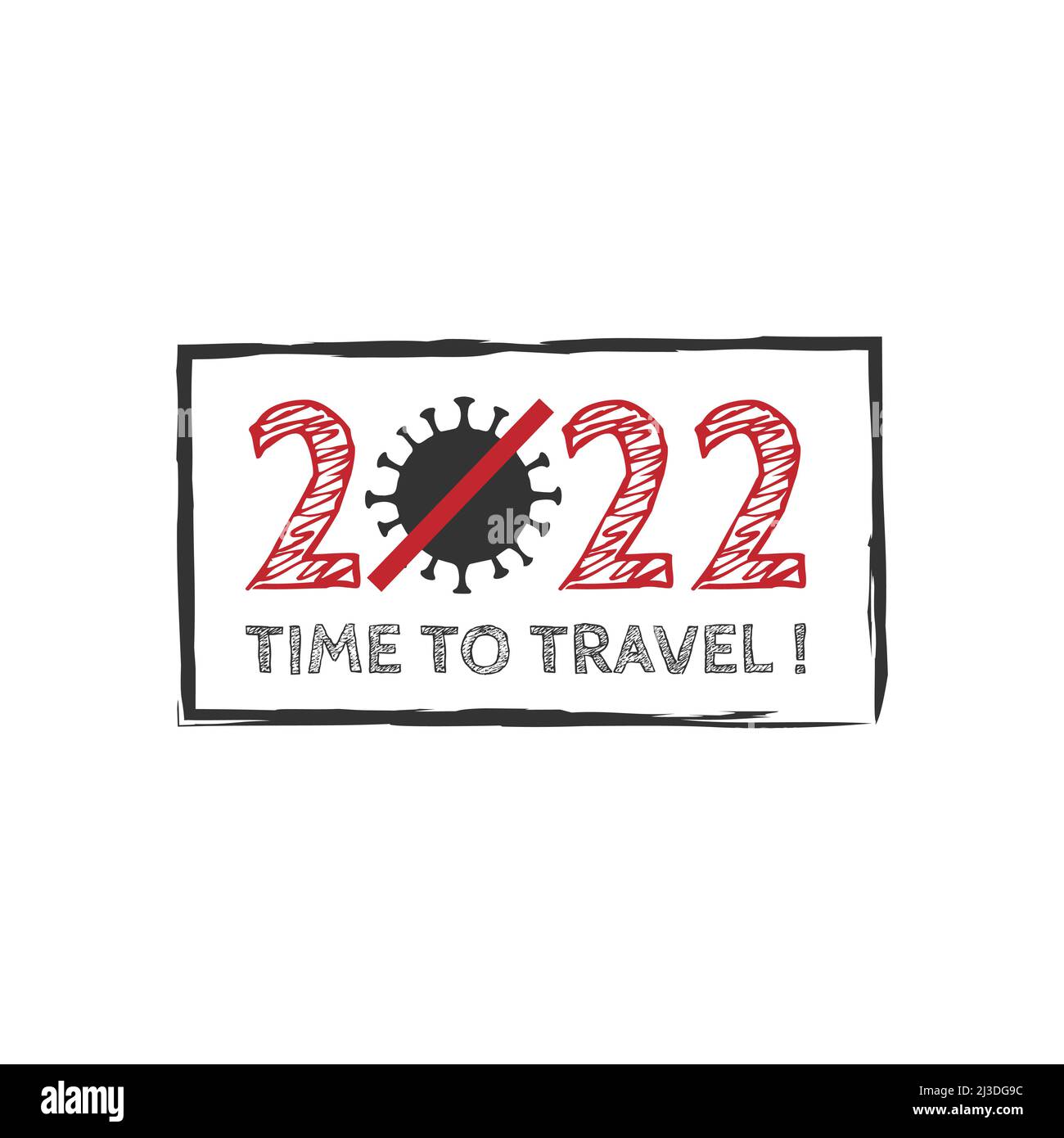 Es hora de viajar grunge sello 2022, No más covid!. Grunge sello de goma sobre viajar después de pandemi 2022 Ilustración del Vector