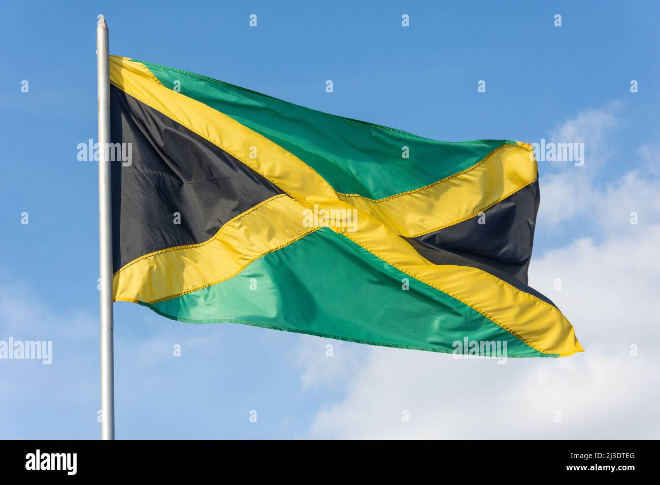 Bandera nacional de Jamaica, Kingston, Jamaica, Antillas Mayores, Caribe Foto de stock