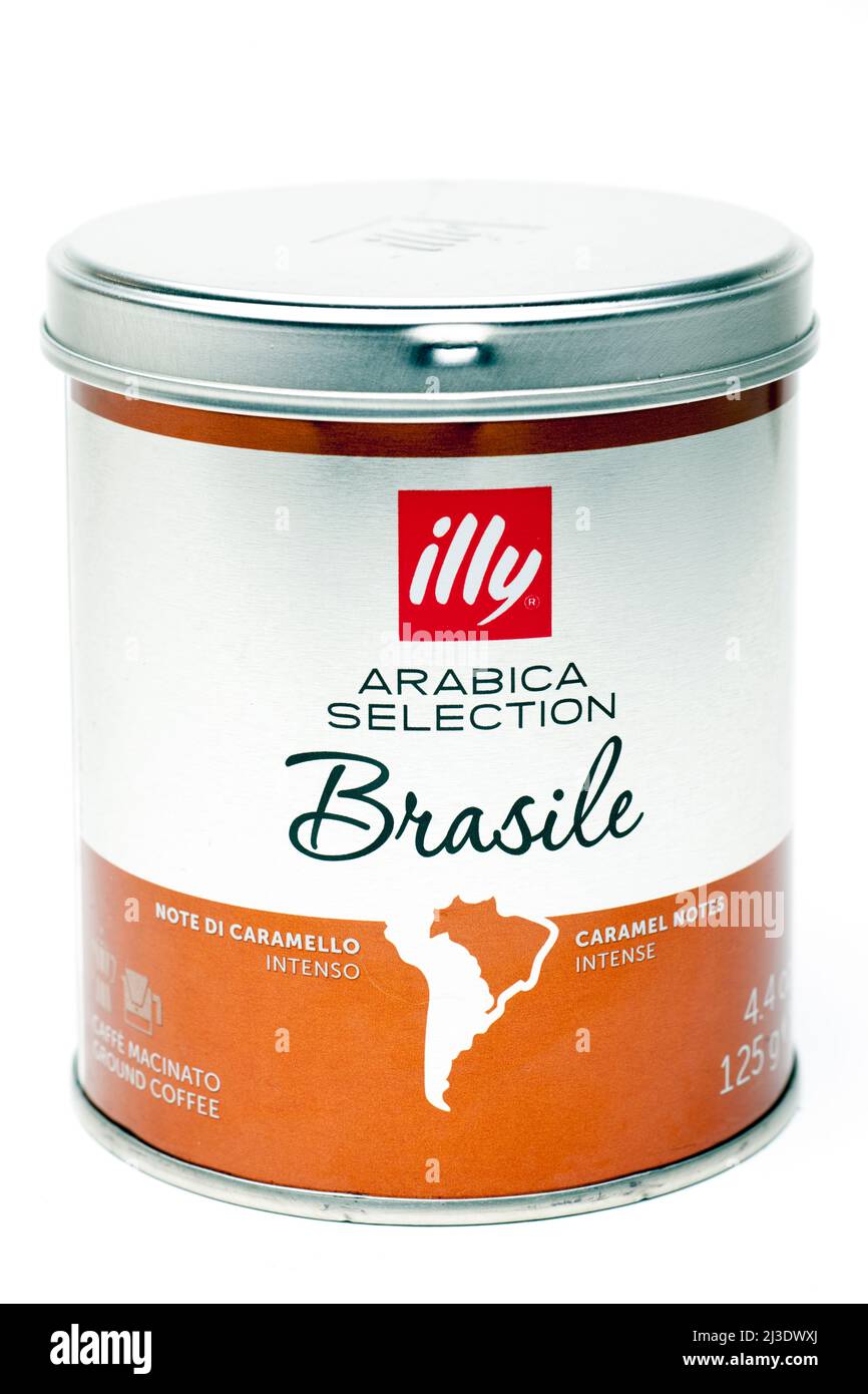 Tin of Illy Arábica Selección Café Brasile Foto de stock