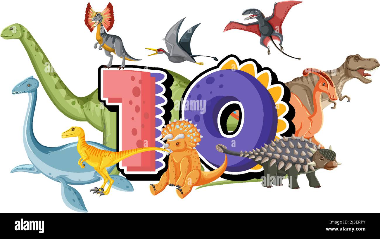 Diez dinosaurios con ilustración número diez de dibujos animados Imagen Vector de stock - Alamy Diez dinosaurios con ilustración número diez de dibujos animados Imagen Vector de stock - Alamy