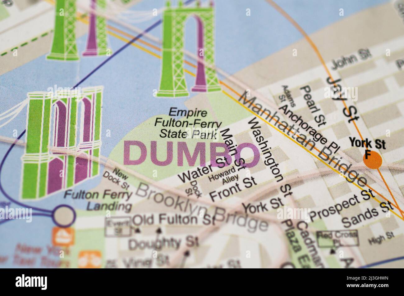 Mapa del área DUMBO de Brooklyn, Nueva York, Estados Unidos Foto de stock