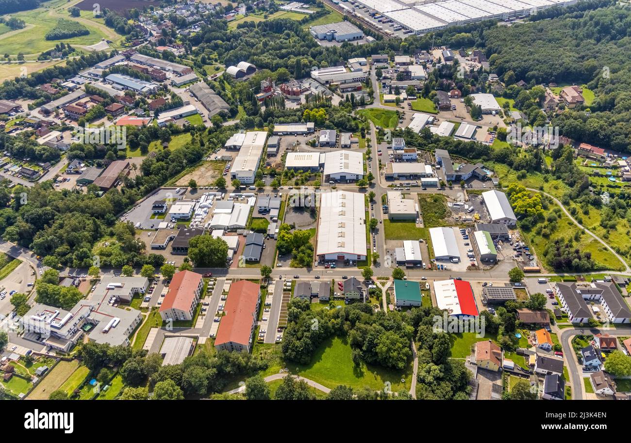 Fotografía aérea, polígono industrial Felix-Wankel-Straße en el distrito de Heeren-Serve, Kamen, zona de Ruhr, Renania del Norte-Westfalia, Alemania, DE, Europ Foto de stock