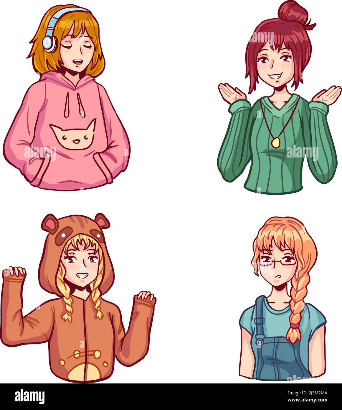 Kit de personajes de chicas. Diferentes mujeres adolescentes en ropa linda en estilo japonés Imagen Vector de stock - Alamy