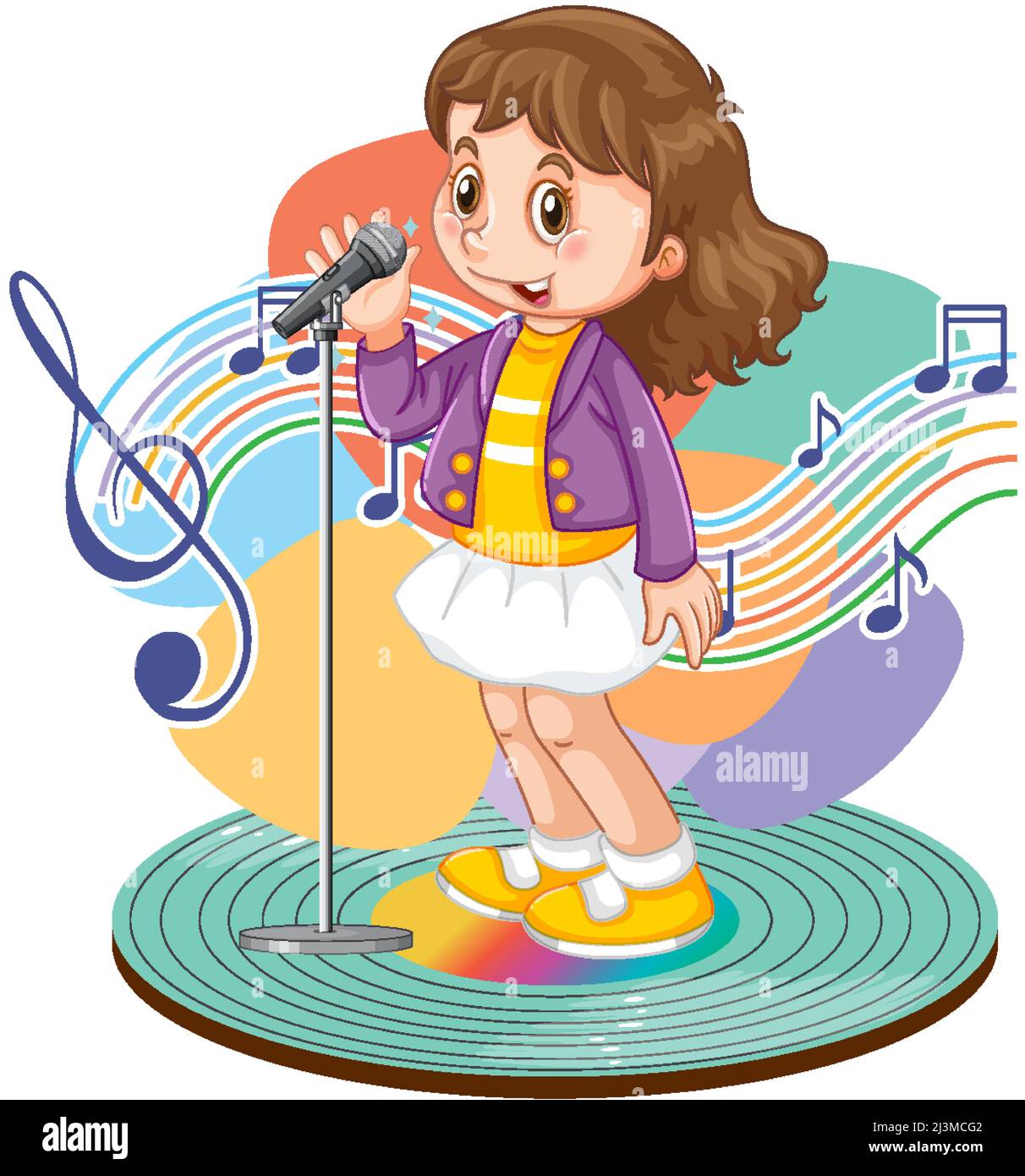 Dibujo animado de una chica cantante con símbolos de melodía musical Imagen  Vector de stock - Alamy