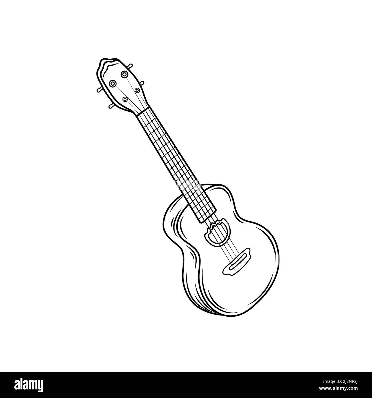 Ilustración vectorial. Tallarín dibujado a mano de guitarra clásica.  Instrumento musical de cuerda plucada. Pequeña guitarra acústica o ukulele.  Blues o rock Imagen Vector de stock - Alamy