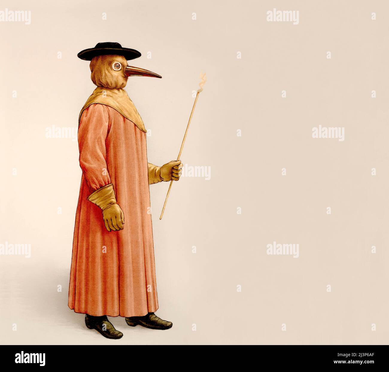 Un médico que lleva un traje preventivo de peste, siglo 17th Foto de stock